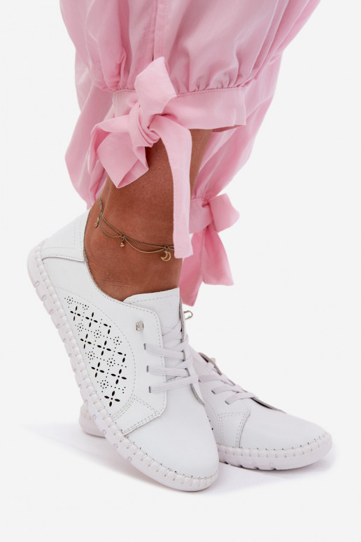 Ažūrs apaviIeslēgtsturalnej Skóry baltas krāsas Flaria