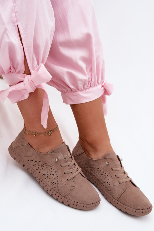 Ažūrs apaviIeslēgtsturalnego zamšādasu smilšu krāsas Flaria