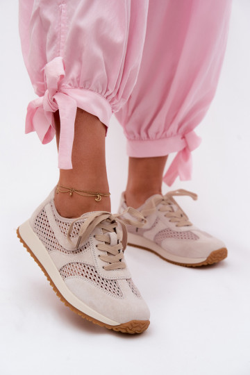 Ažūrs Sneakers modeļa apavi Sieviešu zamšādas Ziloņkaula krāsas Gelina