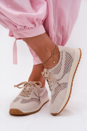 Ažūrs Sneakers modeļa apavi Sieviešu zamšādas Ziloņkaula krāsas Gelina 2