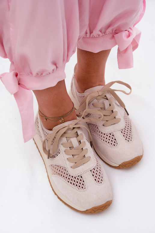 Ažūrs Sneakers modeļa apavi Sieviešu zamšādas Ziloņkaula krāsas Gelina