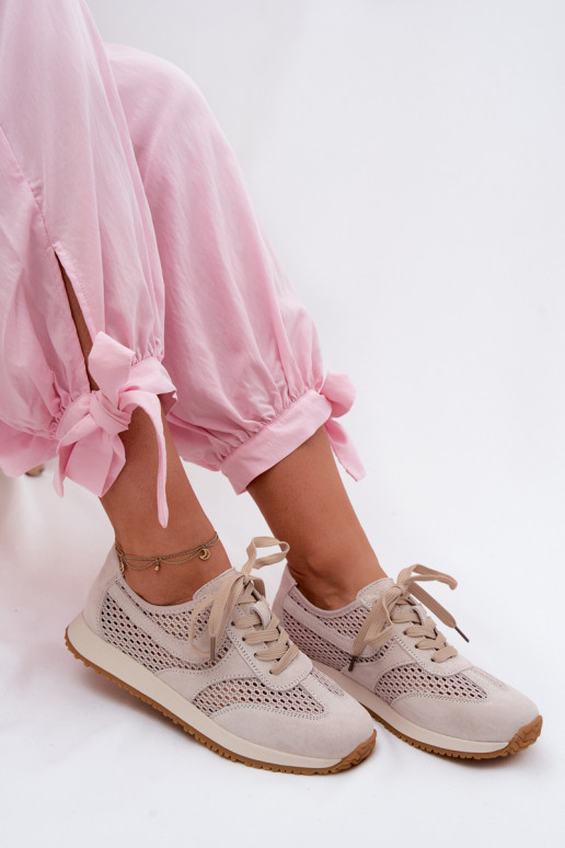 Ažūrs Sneakers modeļa apavi Sieviešu zamšādas Ziloņkaula krāsas Gelina