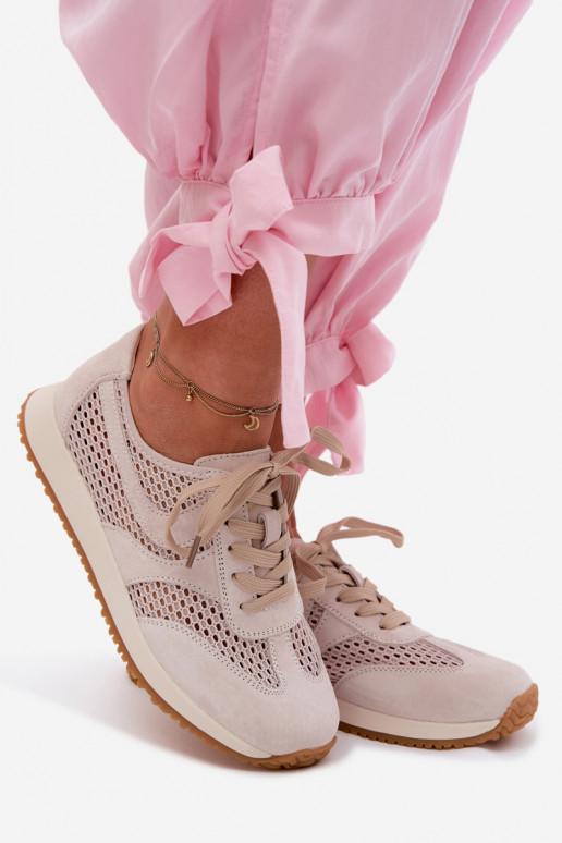 Ažūrs Sneakers modeļa apavi Sieviešu zamšādas Ziloņkaula krāsas Gelina