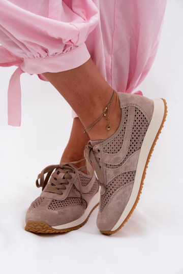 Ažūrs Sneakers modeļa apavi Sieviešu zamšādas smilšu krāsas Gelina 2