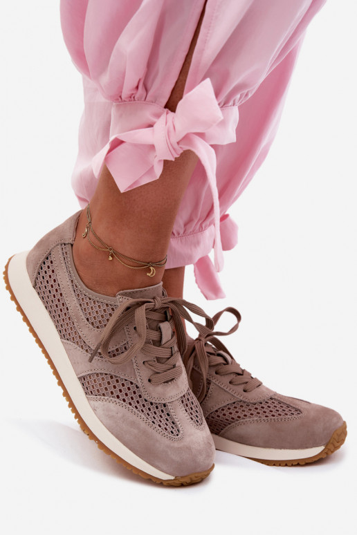 Ažūrs Sneakers modeļa apavi Sieviešu zamšādas smilšu krāsas Gelina