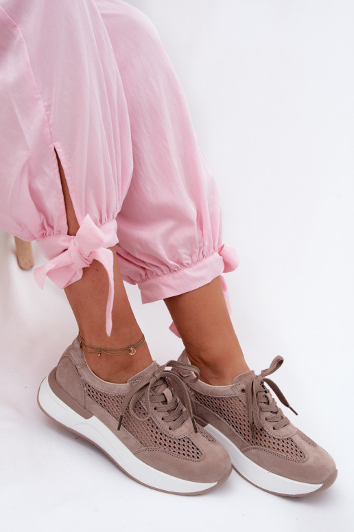 Āda zamšādas Sneakers modeļa apavi ar platformu smilšu krāsas Norisa