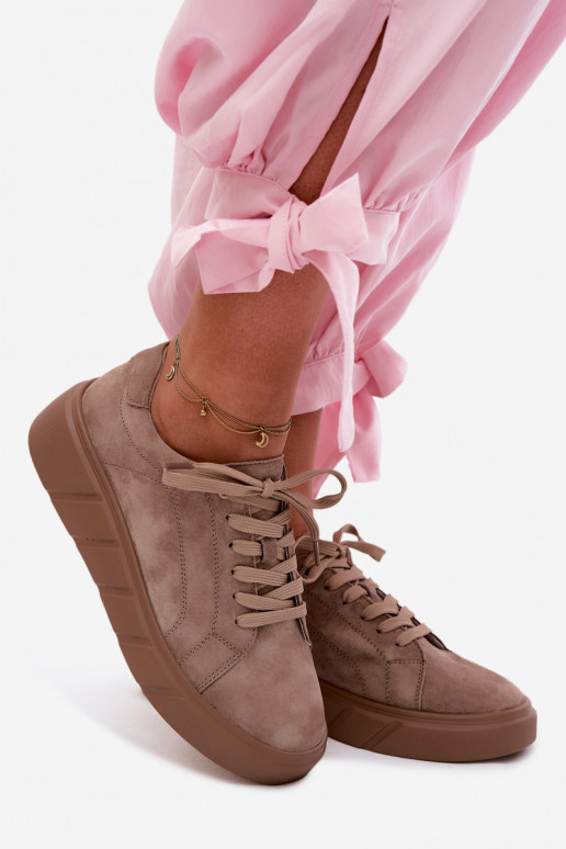 Āda zamšādas Sneakers modeļa apavi Sieviešu ar platformu smilšu krāsas Danida