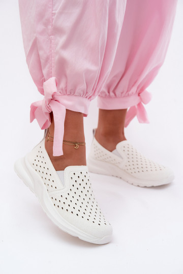 Paslīdēt uz Ažūrs apavi SieviešuImitacji Skóry baltas krāsas Geressa