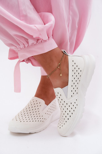 Paslīdēt uz Ažūrs apavi SieviešuImitacji Skóry baltas krāsas Geressa 2