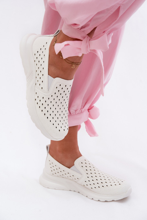 Paslīdēt uz Ažūrs apavi SieviešuImitacji Skóry baltas krāsas Geressa