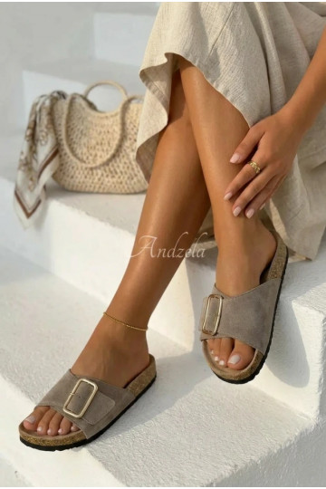 Āda sieviešu zamšādas čības ar sprādzēm smilšu krāsas Beryl