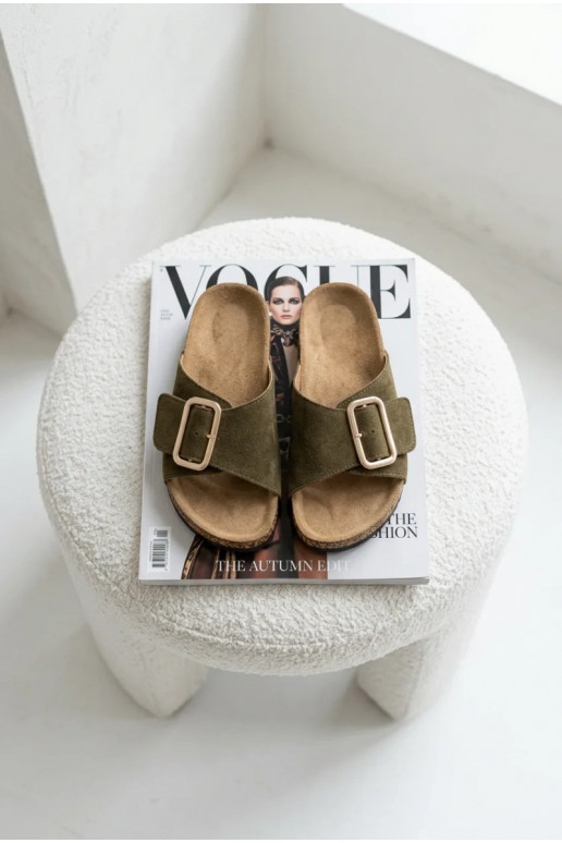 Āda sieviešu zamšādas čības ar sprādzēm haki krāsas Beryl