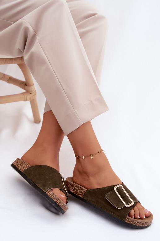 Āda sieviešu zamšādas čības ar sprādzēm haki krāsas Beryl