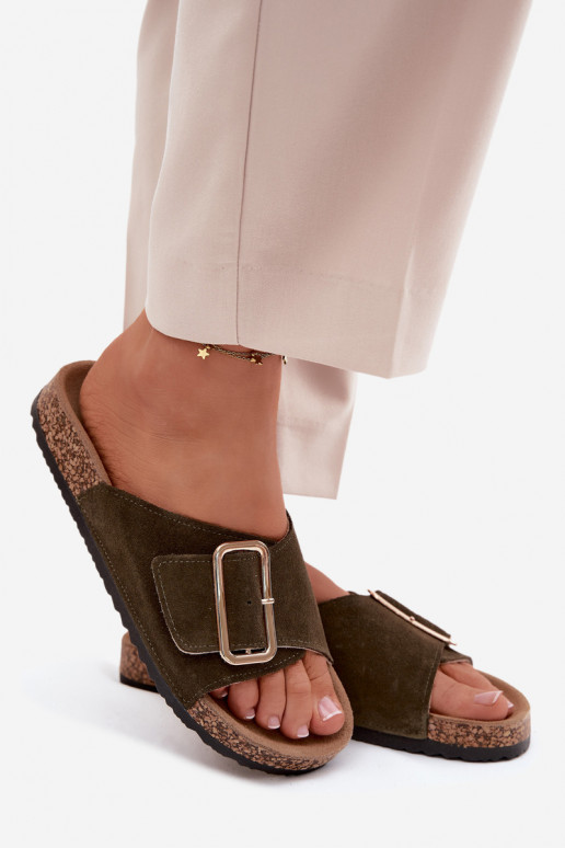 Āda sieviešu zamšādas čības ar sprādzēm haki krāsas Beryl