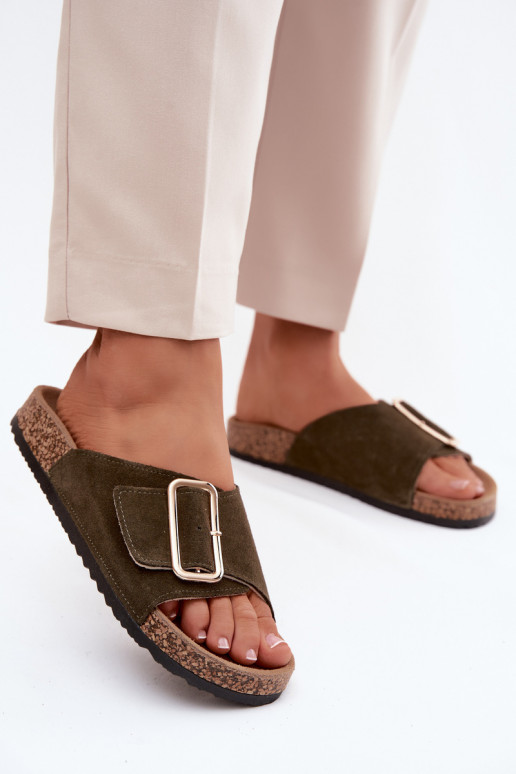 Āda sieviešu zamšādas čības ar sprādzēm haki krāsas Beryl