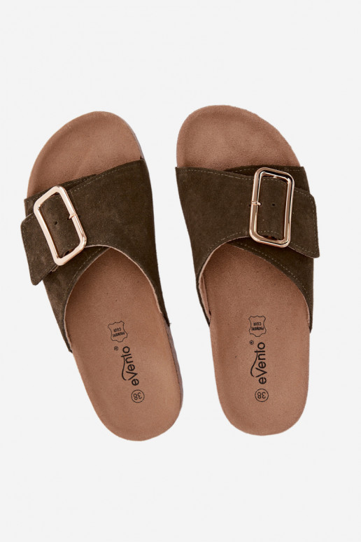 Āda sieviešu zamšādas čības ar sprādzēm haki krāsas Beryl