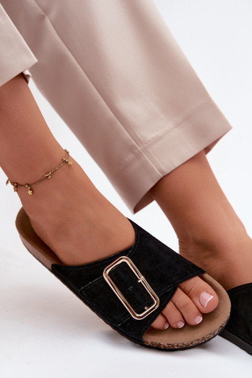 Āda sieviešu zamšādas čības ar sprādzēm melnas krāsas Beryl