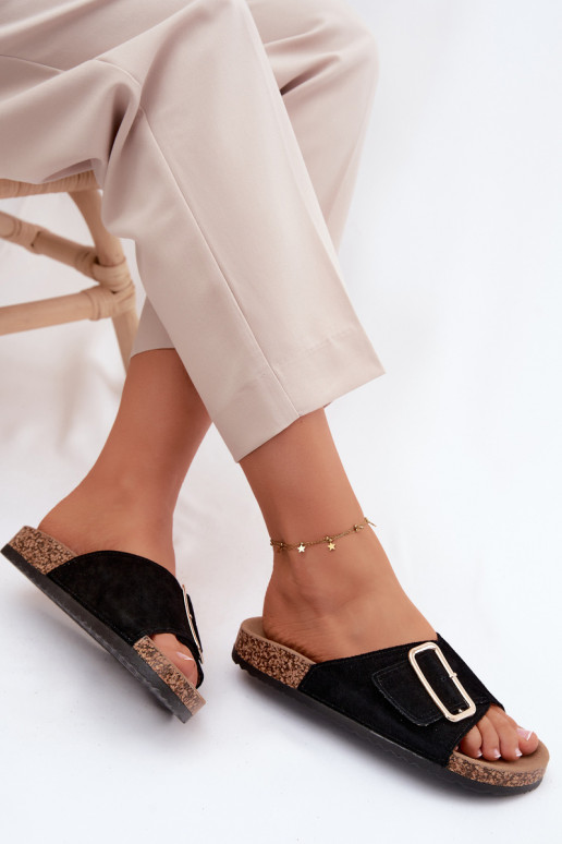 Āda sieviešu zamšādas čības ar sprādzēm melnas krāsas Beryl