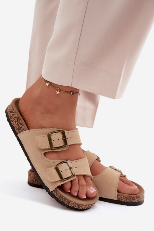 zamšādas čības Uz korķa zoles ar sprādzēm smilšu krāsas Tavira