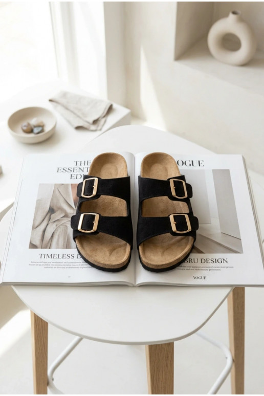 zamšādas čības Uz korķa zoles ar sprādzēm melnas krāsas Tavira