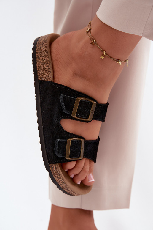 zamšādas čības Uz korķa zoles ar sprādzēm melnas krāsas Tavira