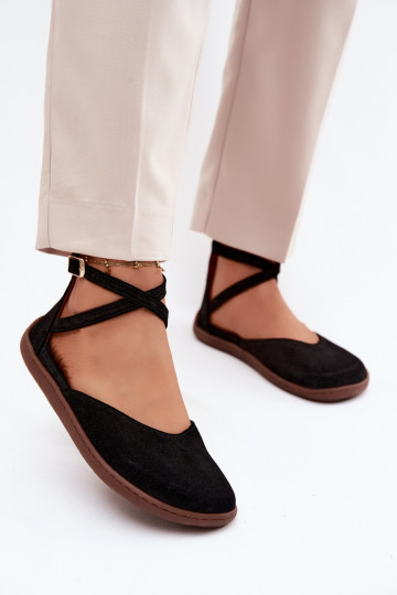 Zamšādas balerīnas Sieviešu Barefoot Ar svītrām Zazoo 320 melnas krāsas 2