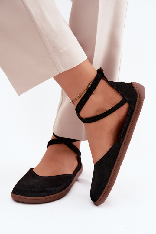 Zamšādas balerīnas Sieviešu Barefoot Ar svītrām Zazoo 320 melnas krāsas