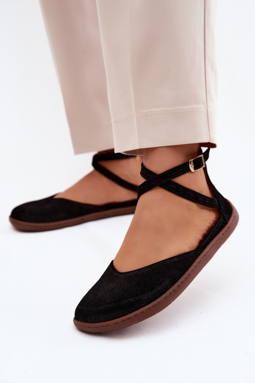 Zamšādas balerīnas Sieviešu Barefoot Ar svītrām Zazoo 320 melnas krāsas