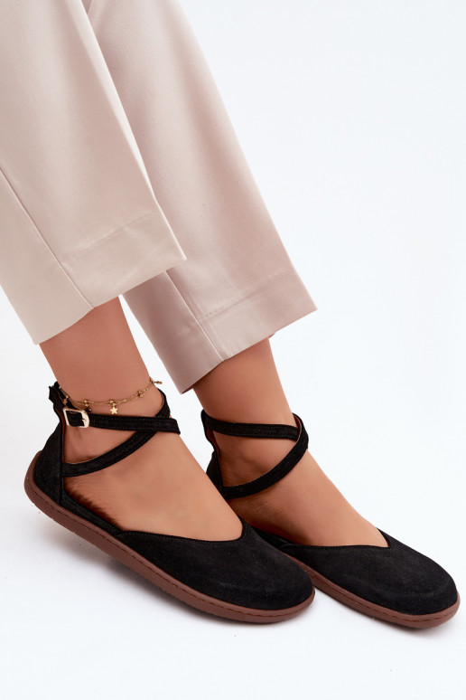 Zamšādas balerīnas Sieviešu Barefoot Ar svītrām Zazoo 320 melnas krāsas