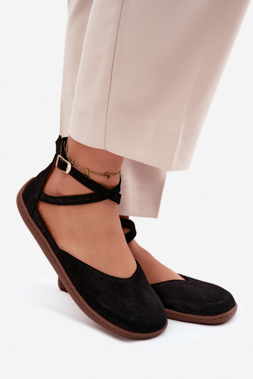 Zamšādas balerīnas Sieviešu Barefoot Ar svītrām Zazoo 320 melnas krāsas