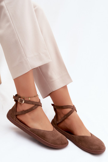 Zamšādas balerīnas Sieviešu Barefoot Ar svītrām Zazoo 320 brūnas krāsas