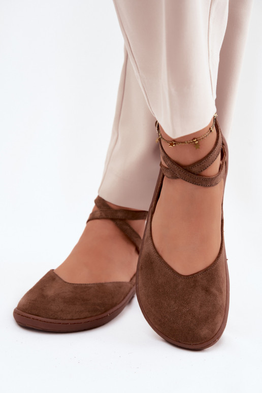 Zamšādas balerīnas Sieviešu Barefoot Ar svītrām Zazoo 320 brūnas krāsas