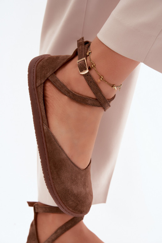 Zamšādas balerīnas Sieviešu Barefoot Ar svītrām Zazoo 320 brūnas krāsas