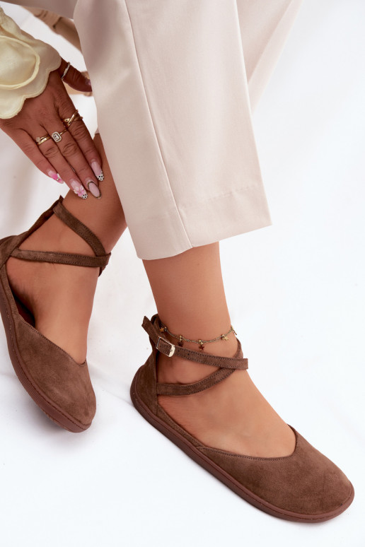 Zamšādas balerīnas Sieviešu Barefoot Ar svītrām Zazoo 320 brūnas krāsas