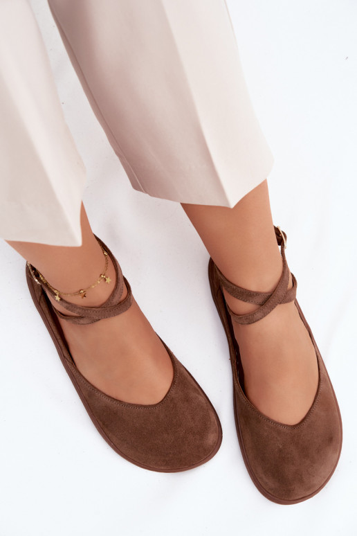 Zamšādas balerīnas Sieviešu Barefoot Ar svītrām Zazoo 320 brūnas krāsas