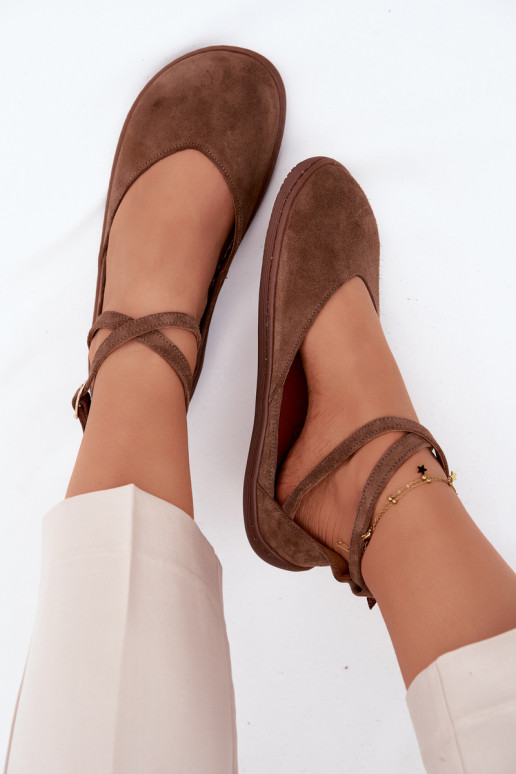 Zamšādas balerīnas Sieviešu Barefoot Ar svītrām Zazoo 320 brūnas krāsas