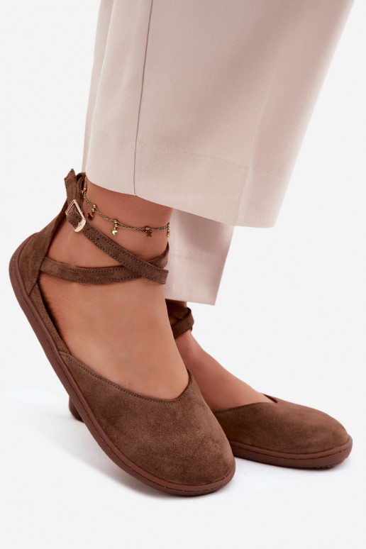 Zamšādas balerīnas Sieviešu Barefoot Ar svītrām Zazoo 320 brūnas krāsas