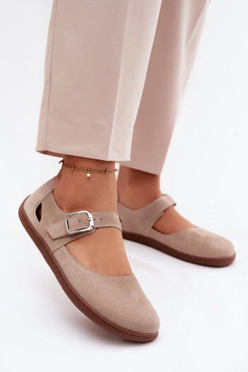 Āda Zamšādas balerīnas Barefoot ar siksniņām Zazoo N1319 smilšu krāsas 2