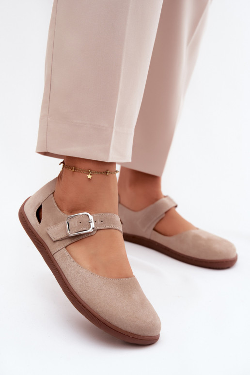 Āda Zamšādas balerīnas Barefoot ar siksniņām Zazoo N1319 smilšu krāsas