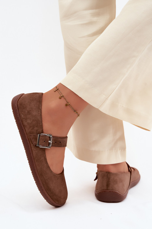 Balerīnas BarefootIeslēgtsturalnego zamšādasu Zazoo 316 brūnas krāsas