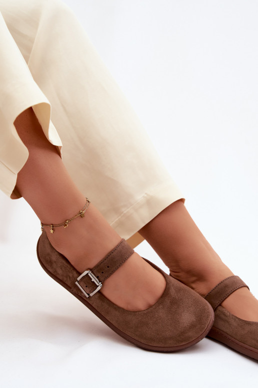 Balerīnas BarefootIeslēgtsturalnego zamšādasu Zazoo 316 brūnas krāsas