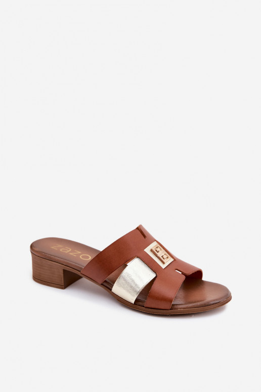 Čibas no dabīgas ādas Sieviešu ar papēdi Zazoo 40517 brūnas krāsas