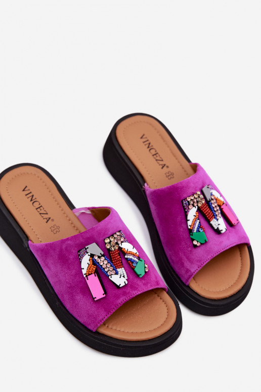 Āda sieviešu zamšādas čības ar ornamentiem ar platformu Vinceza 66942 rozā krāsas