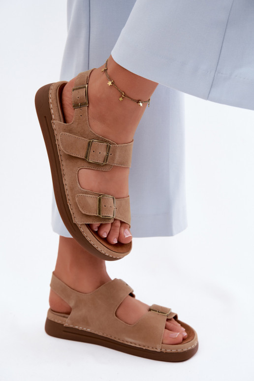 Āda Zamšādas basenes ar sprādzēm Vinceza 79620 brūnas krāsas