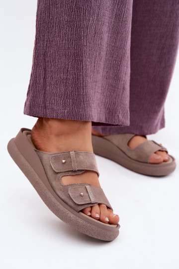 Āda sieviešu zamšādas čības ar platformu Vinceza 66916 smilšu krāsas