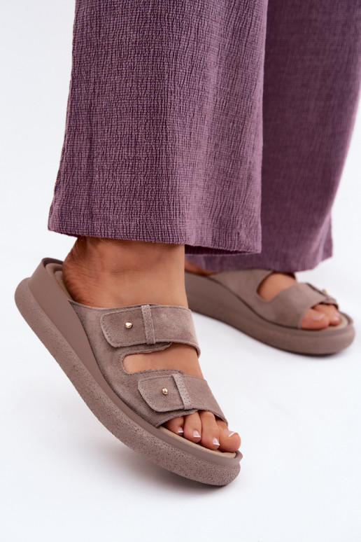 Āda sieviešu zamšādas čības ar platformu Vinceza 66916 smilšu krāsas