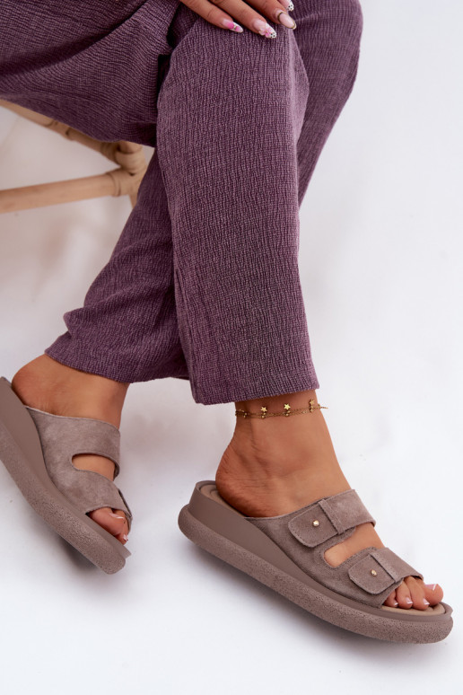 Āda sieviešu zamšādas čības ar platformu Vinceza 66916 smilšu krāsas