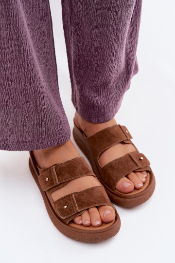 Āda sieviešu zamšādas čības ar platformu Vinceza 66916 brūnas krāsas