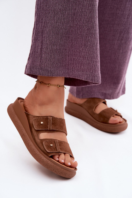 Āda sieviešu zamšādas čības ar platformu Vinceza 66916 brūnas krāsas