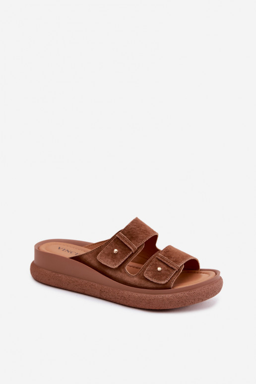 Āda sieviešu zamšādas čības ar platformu Vinceza 66916 brūnas krāsas